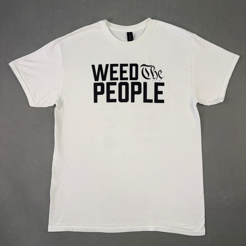 Gildan Weed The People T-Shirt Mens Large White Cannabis Brand Logo Graphic Tee